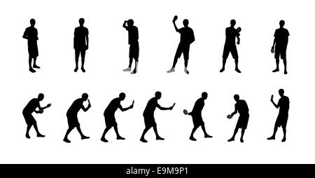 Set of Silhouettes of People Playing Ping Pong. Vector Illustration. Stock Photo