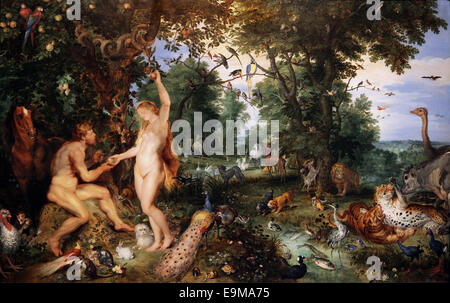 The Garden of Eden with the fall of Man (c.1615) a co-painting by Jan Brueghel the Elder (1568-1625) and Peter Paul Rubens (1577-1640) Stock Photo