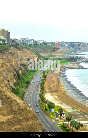 Coastal road near the beach at Miraflores in Lima, Peru Stock Photo