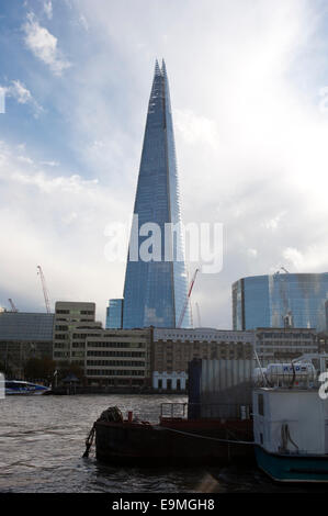 View of the Shard from the north bank of the River Thames, Southwark, London, UK. Stock Photo