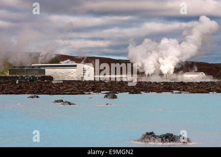 Blue Lagoon near Grindavik with the Svartsengi geothermal power plant, Iceland Stock Photo