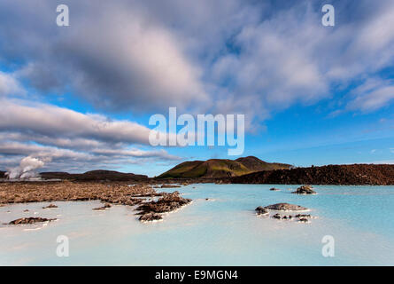 Blue Lagoon near Grindavik with the Svartsengi geothermal power plant, Iceland Stock Photo