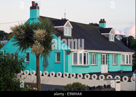 Colourful seafront home at Bull Bay (Porth Llechog) on the northern coast near Amlwch on Isle of Anglesey, North Wales UK Stock Photo