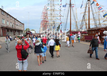 Gdynia, Poland , 17th August 2014: Crowd in Gdynia during operation Gdynia Sails. In the back several sailing ships. Stock Photo