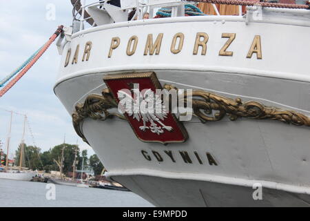 Poland, Gdynia 17th August 2014: Dar Pomorza - a Polish sailing frigate, which is preserved in Gdynia harbour as a museum ship. Stock Photo