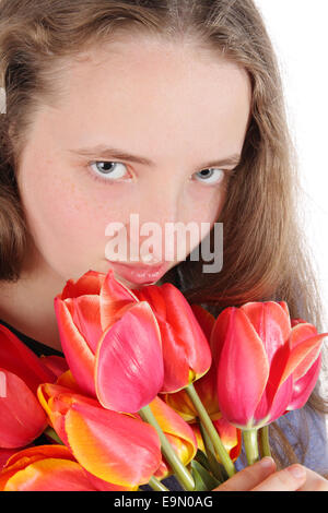 The girl with a bouquet of flowers Stock Photo