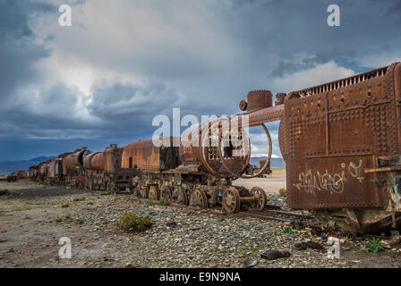 Train cemetery, Uyuni, Bolivia Stock Photo