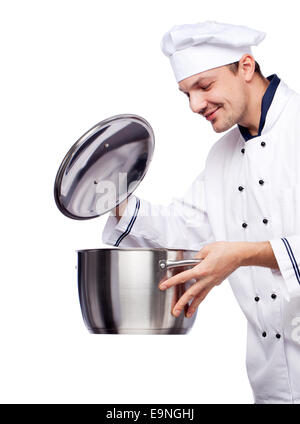 chief with pot in hand Stock Photo