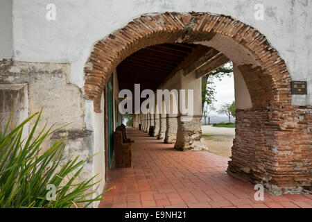 CALIFORNIA - Covered walkway at Mission San Juan Bautista at the San Juan Bautista State Historic Park near Hollister. Stock Photo