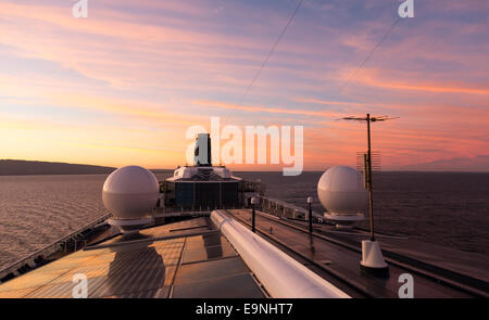 Solar panels on top of cruise ship roof Stock Photo
