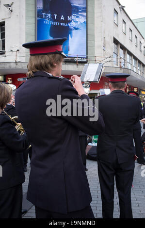 Salvation Army band play music in city centre Stock Photo