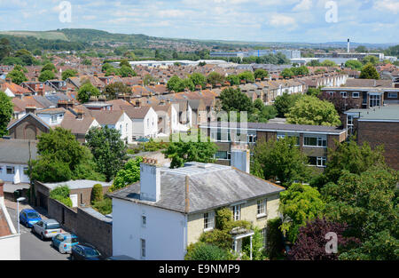 View over Broadwater near Worthing from the tower of Saint Mary's Church. West Sussex. England. Looking North towards South Down Stock Photo