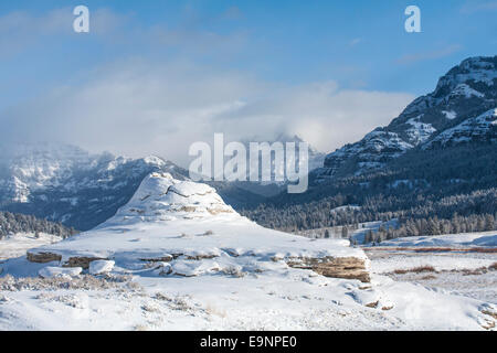 Soda Butte during winter in Yellowstone National Park Stock Photo