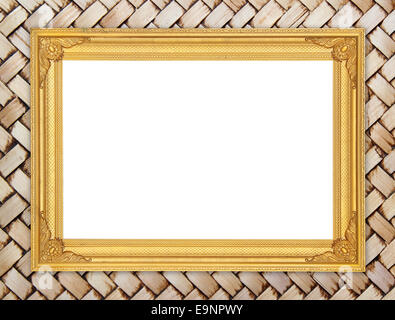 blank golden frame on bamboo texture background Stock Photo
