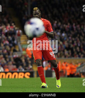 London, UK. 28th Oct, 2014. Liverpool's Mario Balotelli in action.League Cup Fourth Round- Liverpool vs Swansea City - Anfield - England - 28th October 2014 - Picture David Klein/Sportimage. © csm/Alamy Live News Stock Photo