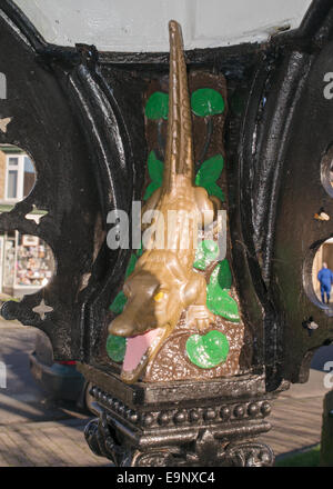 Detailed view Victorian cast iron drinking water fountain with crocodile decoration, Middleton in Teesdale,  England, UK Stock Photo