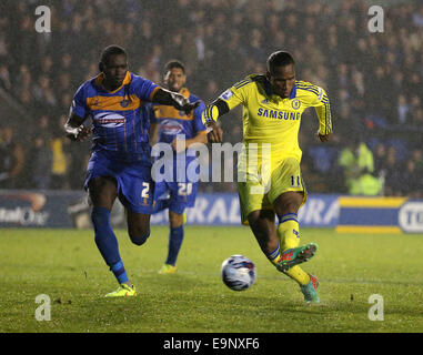 Shrewsbury, UK. 28th Oct, 2014. Didier Drogba of Chelsea scores the first goal - Capital One Cup - Shrewsbury Town vs Chelsea - Greenhous Meadow Stadium - Shrewsbury - England - 28th October 2014 - Picture Simon Bellis/Sportimage. © csm/Alamy Live News Stock Photo