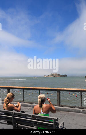 Pier with view to Alcatraz, San Francisco, California, USA Stock Photo