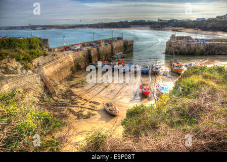 Newquay harbour North Cornwall England UK like painting in HDR Stock Photo