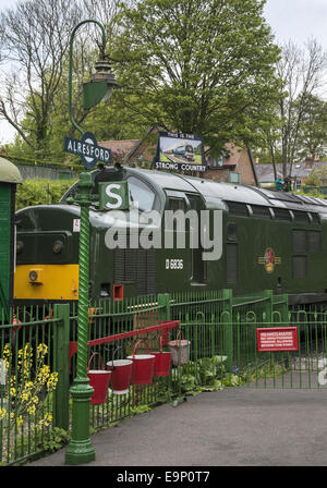 Diesel locomotive train on the Alresford Watercress Line in New Alresford, Hampshire, England, UK Stock Photo