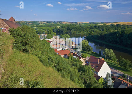 Castle Wettin with Saale River, Saxony-Anhalt, Germany Stock Photo