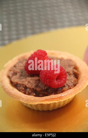 A Delicious  chocolate  tarts with fresh raspberry Stock Photo