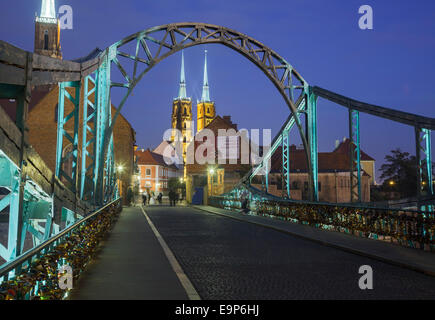 Cathedral Island Ostrow Tumski with Tumski Bridge, Wroclaw, Poland Stock Photo
