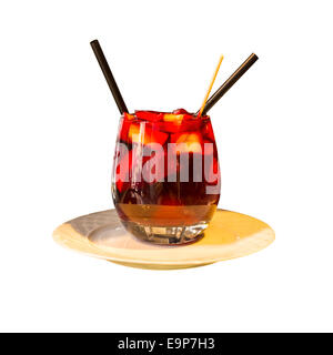 Sangria wine in glass isolated on white background. Clipping path included. Stock Photo