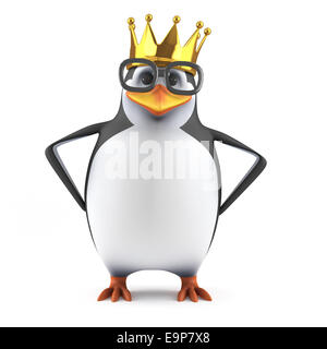 3d render of a penguin wearing a gold crown Stock Photo