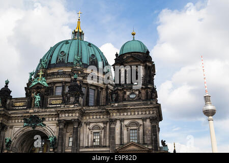 Berliner Dom with TV tower in background, Berlin, Germany Stock Photo
