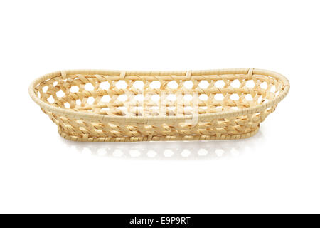 Empty Wicker Basket On White Background Stock Photo