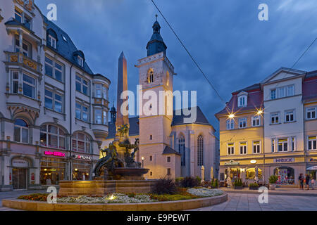 Anger fountain and St. Wigberti Church in Erfurt, Germany Stock Photo