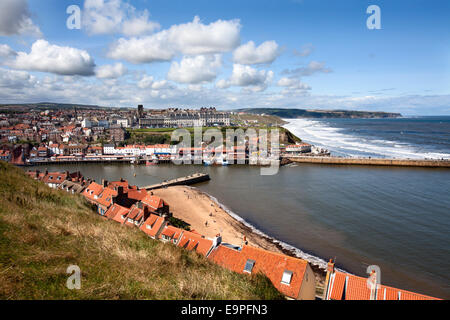 View over the Lower Harbour at Whitby from St Marys Church Yorkshire Coast England Stock Photo