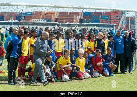 Junior football teams posing for a team photo, Cape Town, South Africa Stock Photo