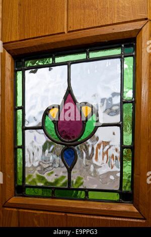 Stained glass door detail in renovated cottage, Kingston upon Thames, England, UK. Stock Photo