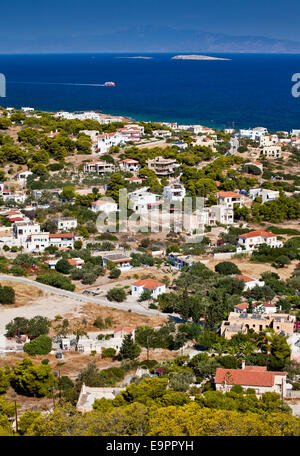 The coastal town of Vagia in the Greek Island of Aegina, Greece. Stock Photo