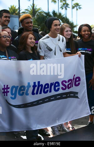 Austin Mahone seen at Universal Studios where he was interviewed by Mario Lopez for television show Extra.  Featuring: Austin Mahone Where: Los Angeles, California, United States When: 28 Apr 2014 Stock Photo