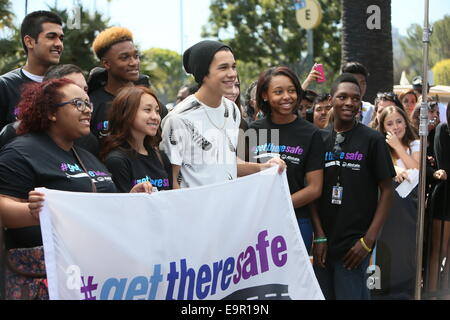 Austin Mahone seen at Universal Studios where he was interviewed by Mario Lopez for television show Extra.  Featuring: Austin Mahone Where: Los Angeles, California, United States When: 28 Apr 2014 Stock Photo