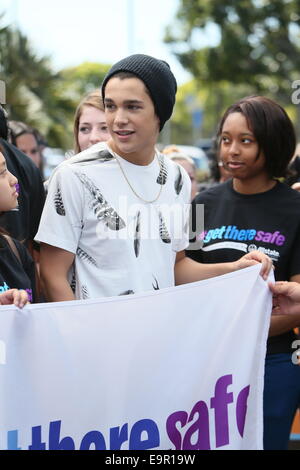 Austin Mahone seen at Universal Studios where he was interviewed by Mario Lopez for television show Extra.  Featuring: Austin Mahone Where: Los Angeles, California, United States When: 28 Apr 2014 Stock Photo