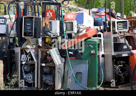 Scrapyard full of Petrol and Diesel Pumps Stock Photo