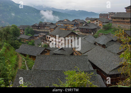Village, Longsheng Rice Terrace, Dragon's Backbone, Longji, China. Stock Photo