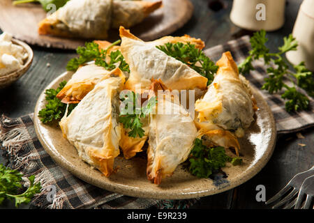 Homemade Greek Spanakopita Pastry with Feta and Spinach Stock Photo