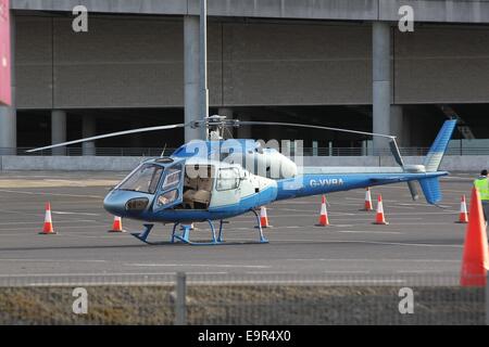 A helicopter stunt is used as part of the filming for 24 TV series at Wembley Football Stadium  Featuring: Atmosphere Where: London, United Kingdom When: 28 Apr 2014 Stock Photo