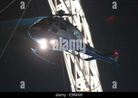 A helicopter stunt is used as part of the filming for 24 TV series at Wembley Football Stadium  Featuring: Atmosphere Where: London, United Kingdom When: 28 Apr 2014 Stock Photo