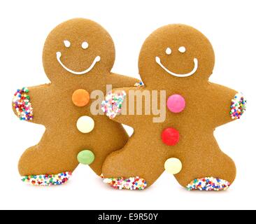 Two Christmas gingerbread men over a white background Stock Photo
