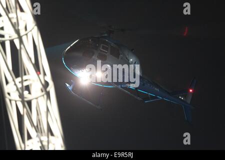 A helicopter stunt is used as part of the filming for 24 TV series at Wembley Football Stadium  Featuring: Atmosphere Where: London, United Kingdom When: 28 Apr 2014 Stock Photo