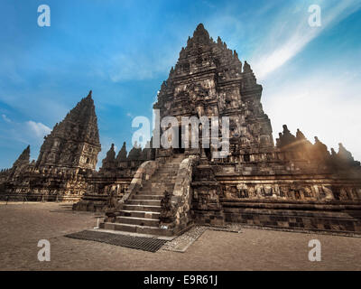 Prambanan Temple at sunset, Central Java, Indonesia. Stock Photo