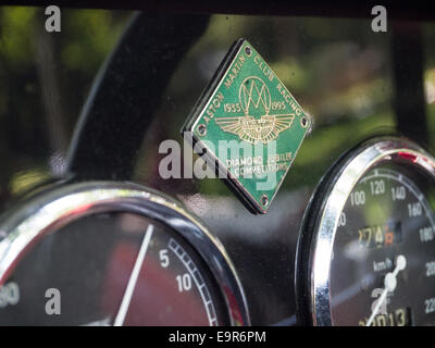 Aston Martin club racing logo on a classic racing instrument panel Stock Photo