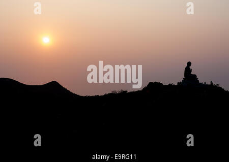 Hong Kong Big Buddha at sunset, Lantau Island Stock Photo