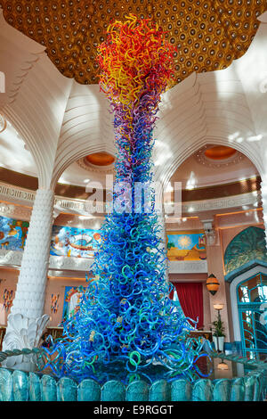 Glass Sculpture By Artist Dale Chihuly In The Royal Towers Grand Lobby Atlantis Hotel The Palm Dubai UAE Stock Photo